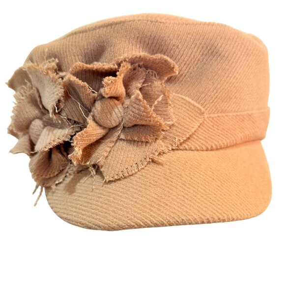 Scala Pronto Newsboy Cap Tan Corduroy Cabbie Style Hat Frayed Floral Made Italy - Picture 2 of 10